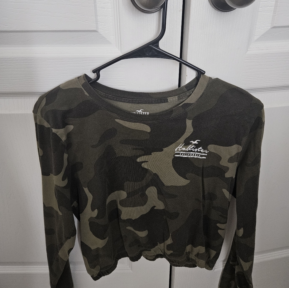 Green Camo Hollister Long Sleeve Shirt | White Logo